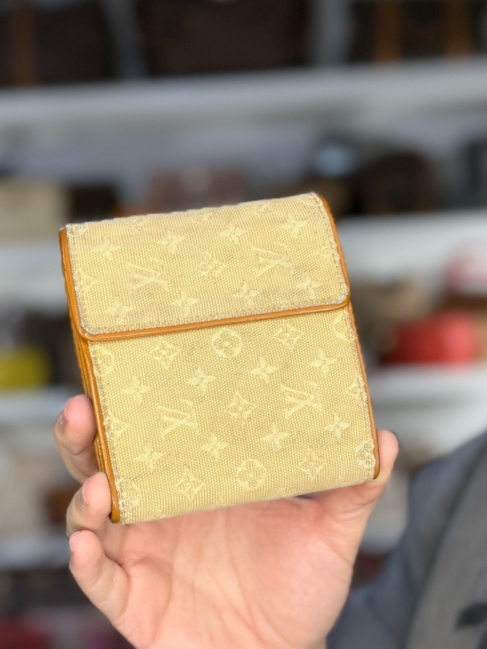 LV CREAM DENIM TRIFOLD WALLET